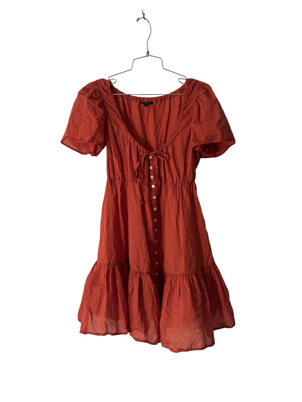 J. Crew Rust Tiered Voile Cotton Short-Sleeve Button-Front Dress Size S